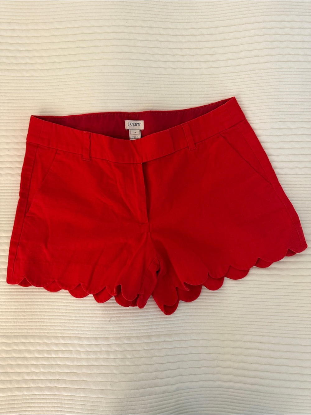 J. Crew Bright Red Scallop-Hem High Waist Women's Shorts